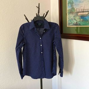 Ralph Lauren Polka Dot Cotton Blouse Shirt Size M